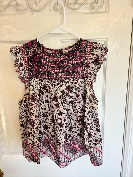 Ulla Johnson Tops - Ulla Johnson Nuru Cream Blouse with Pink & Black Print Flutter Sleeve Size 6